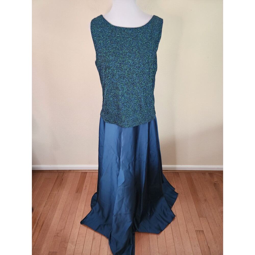 ARIANNA Rachel Kaye Women's Teal Satin Glitter Sleeveless Formal Dress Maxi 16